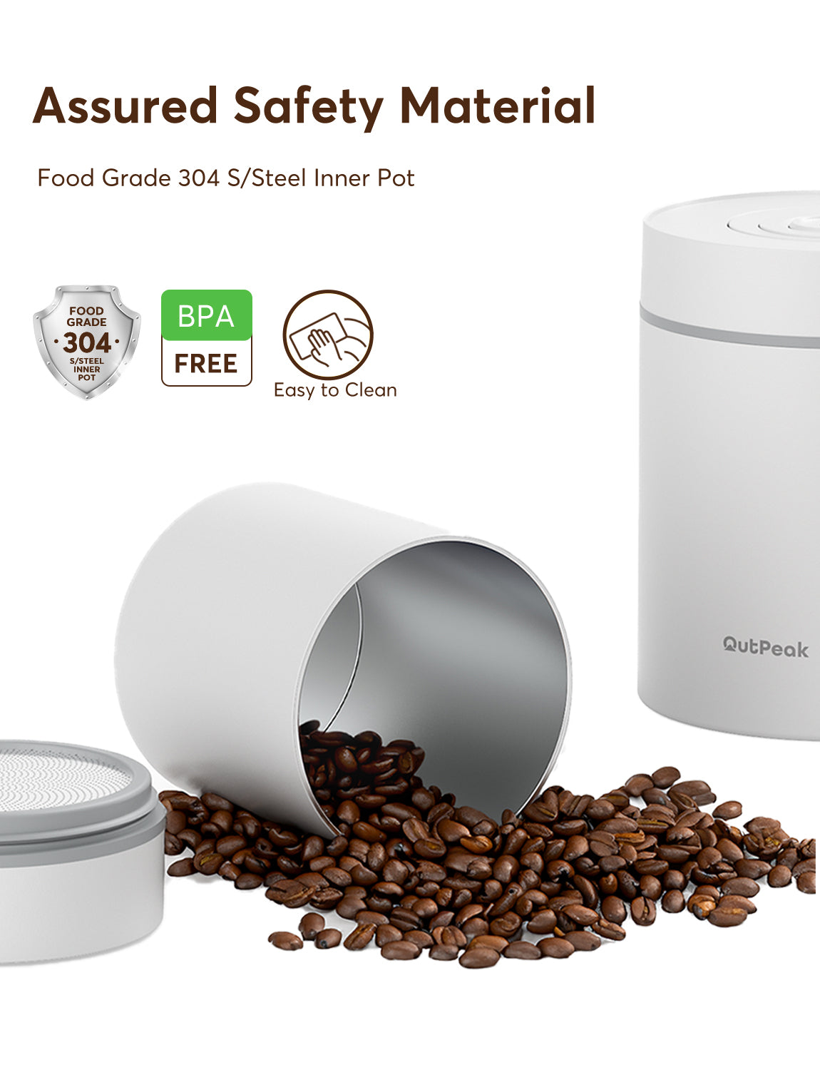 Outpeak Smart Electric Vacuum Coffee Canister - Pearl White