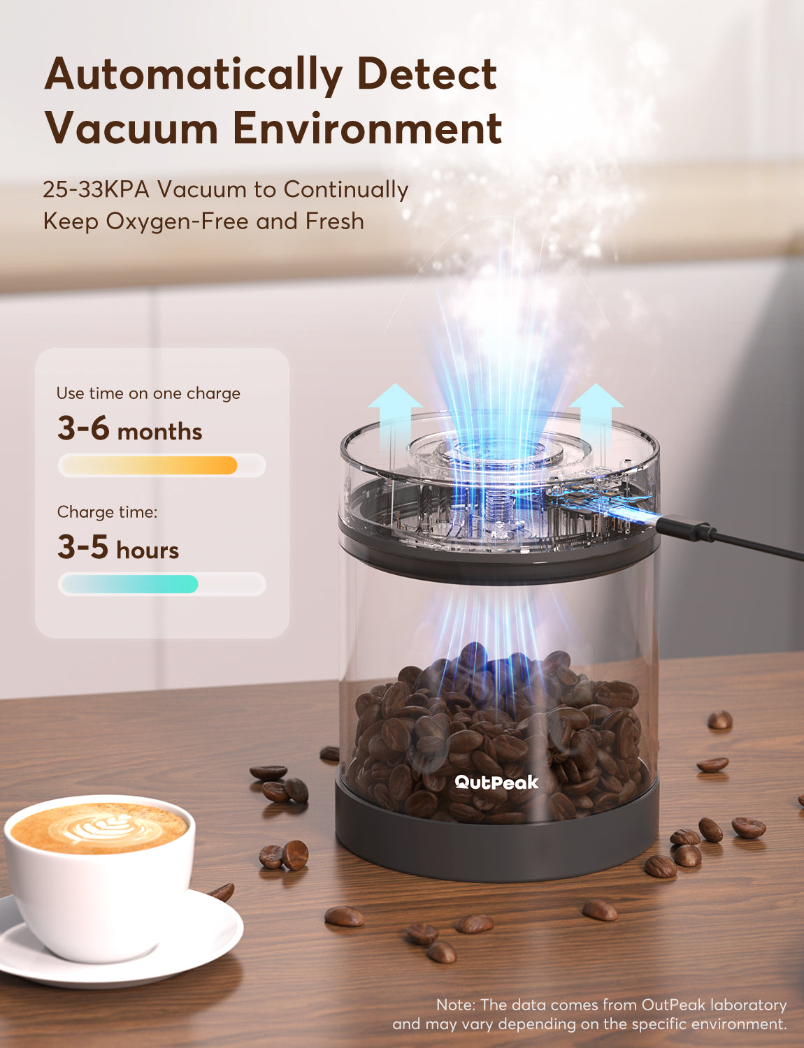 Outpeak Smart Electric Vacuum Coffee Canister - High Silica Glass